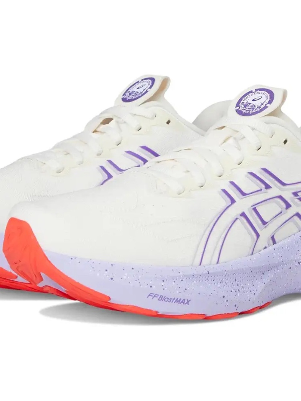 ASICS Women White Running Shoes with Purple Accents and Coral Outsole